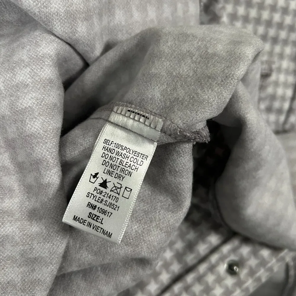 Shinestar Women's Shacket Size Large Grey White Houndstooth Snap‎ Button